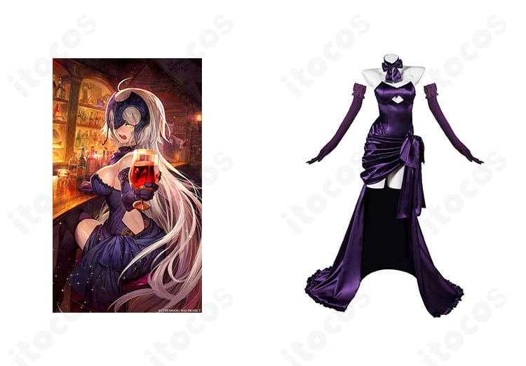 FGO ジャンヌ・ダルク〔オルタ〕 聖夜の晩餐コスプレ ドレス正面とキャラクター参考イメージ｜高再現の配色とシルエット