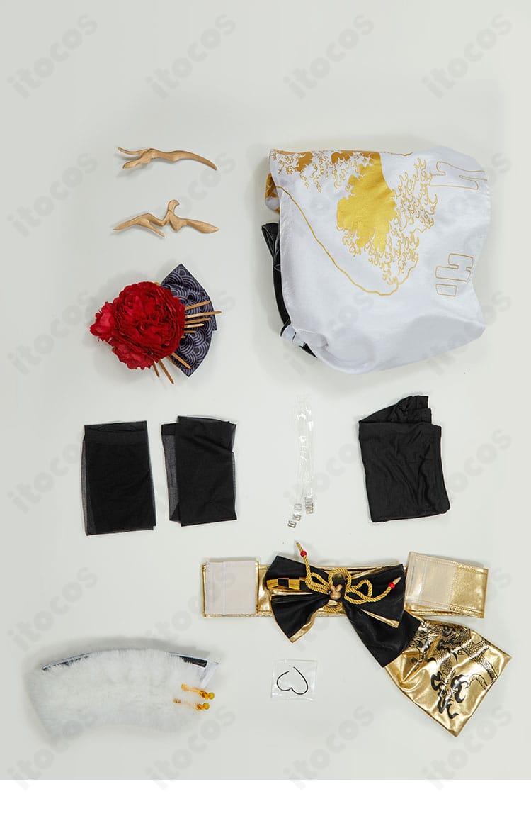 勝利の女神：NIKKE ノワール ブラックラビット衣装のセット一式を並べた画像。トップス、レギンス、コルセット、髪飾り、靴下を確認可能。