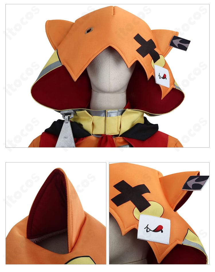 衣帽装飾の近接ディテール。縁取りと装飾パーツの質感、固定方法のアップ