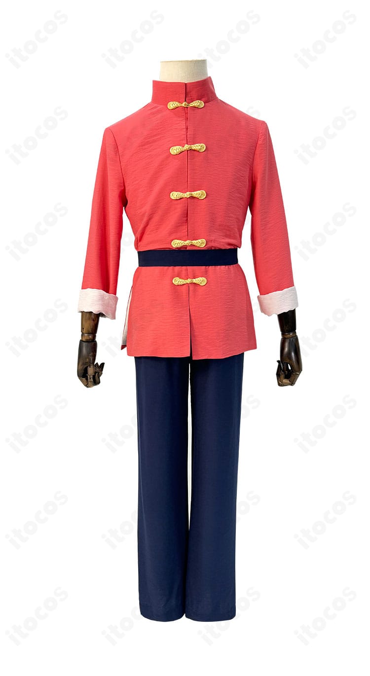 らんま1/2 早乙女乱馬 コスプレ衣装の正面写真。トップスとズボン、ベルトの配置バランスとシルエットが確認できる。