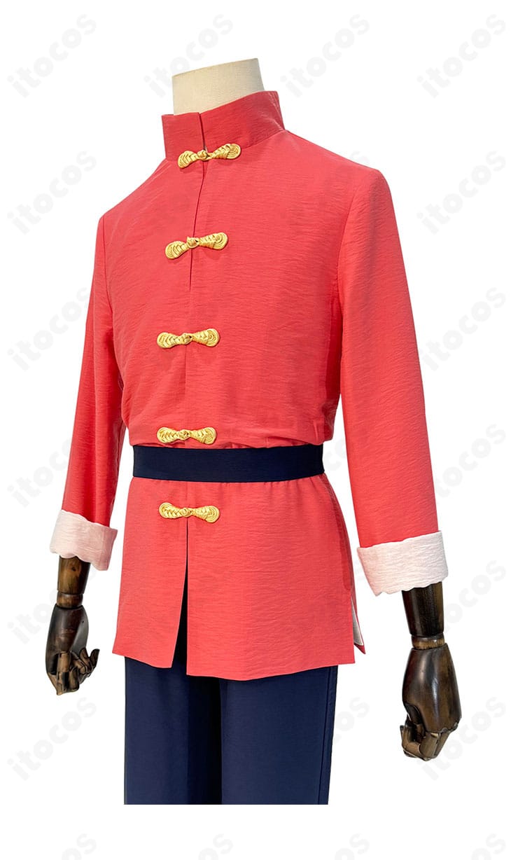 らんま1/2 早乙女乱馬 コスプレ衣装の左側面写真。サイドのシルエットと素材感、ベルト位置の見え方が分かる。