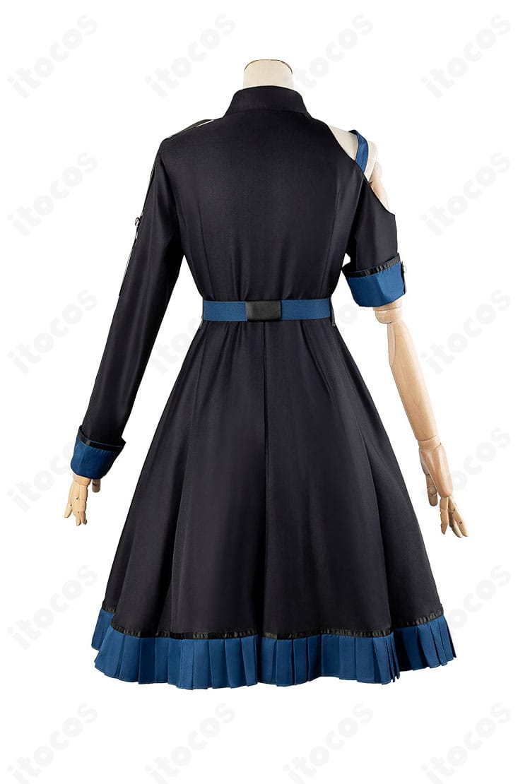 学園アイドルマスター 白線コスプレ衣装の背面。後ろ身頃の白ライン配置と背面開閉仕様が分かるショット。