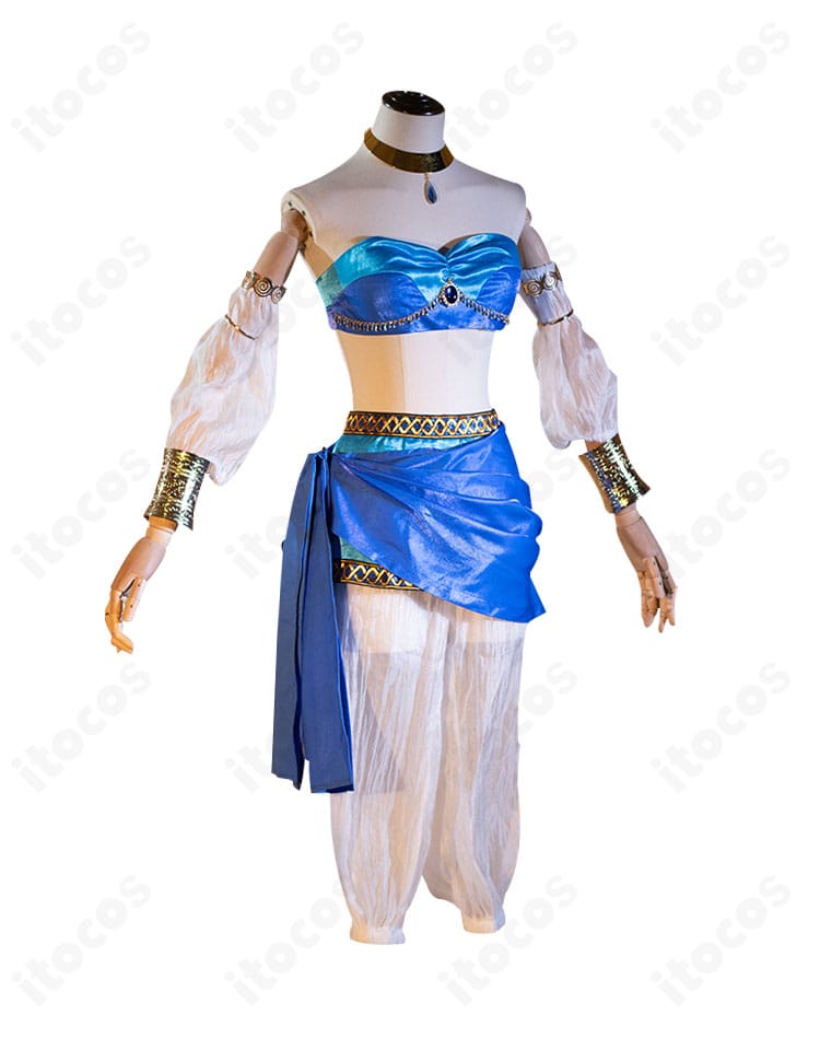 神楽ひかり 千夜一夜物語ver. コスプレ衣装の正面全体図。ビスチェ・腰布・アクセサリーの配置が分かるカット